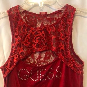 New Guess Lace cut out Crystal Stretch bodysuit S